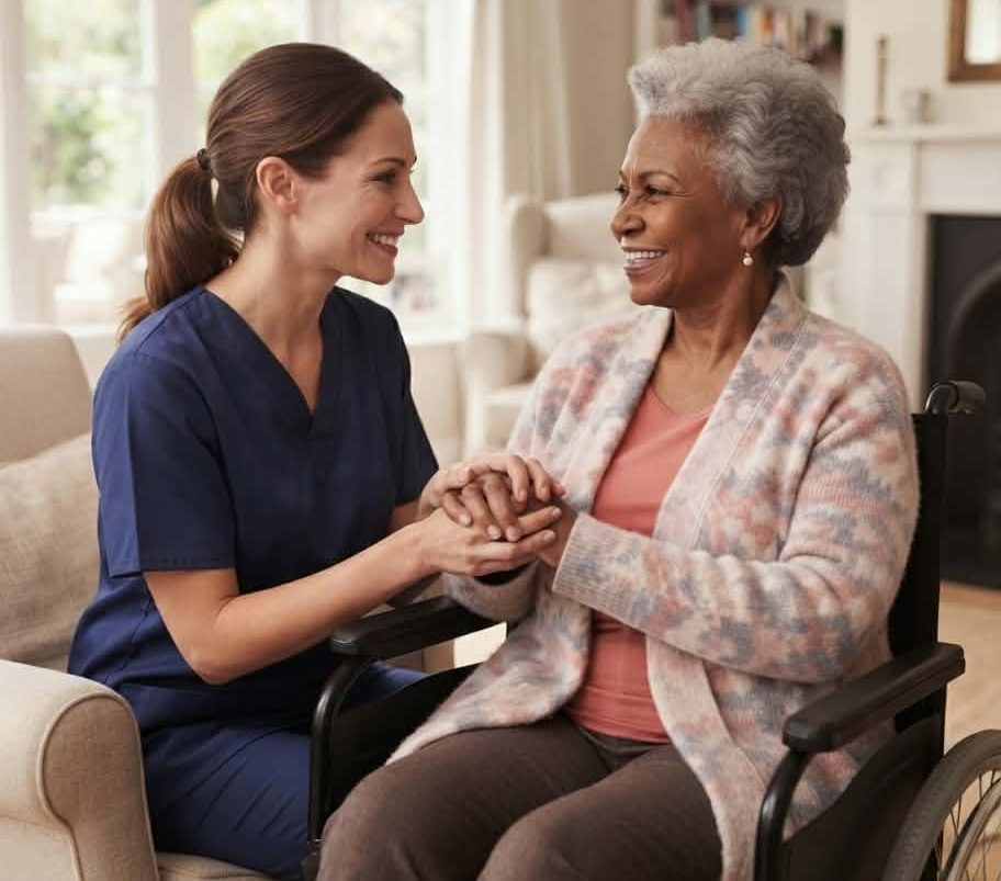 Providing care to a woman in a wheelchair