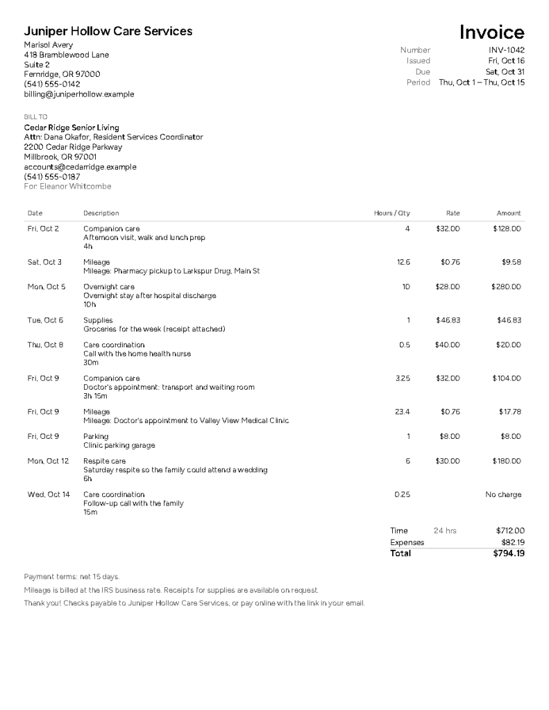 Sample tools T&B invoice mockup